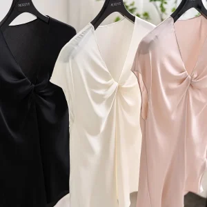 Silk V-neck Shirt Commute Style Genuine Silk Women's Summer Top Knot Design Heavyweight Silk Fly Sleeve Shirt - AliExpress Shirts & Blouses