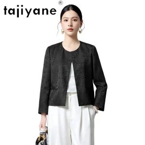 TAJIYANE 69% Wool 31% Mulberry Silk Blouse for Women Elegant O-Neck Jacquard Coats Short Office Jacket 2026 Spring Clothes blusa - AliExpress Shirts & Blouses