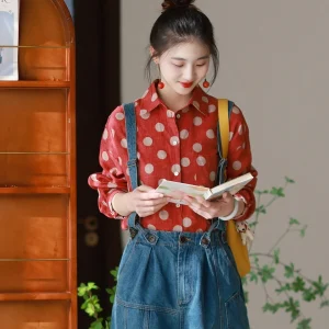 Retro Style Slimming Floral Print Linen Shirt Women's Loose Fit Long Sleeve Polka Dot Artistic mid Sleeve Spring Summer New A... - AliExpress Shirts & Blouses