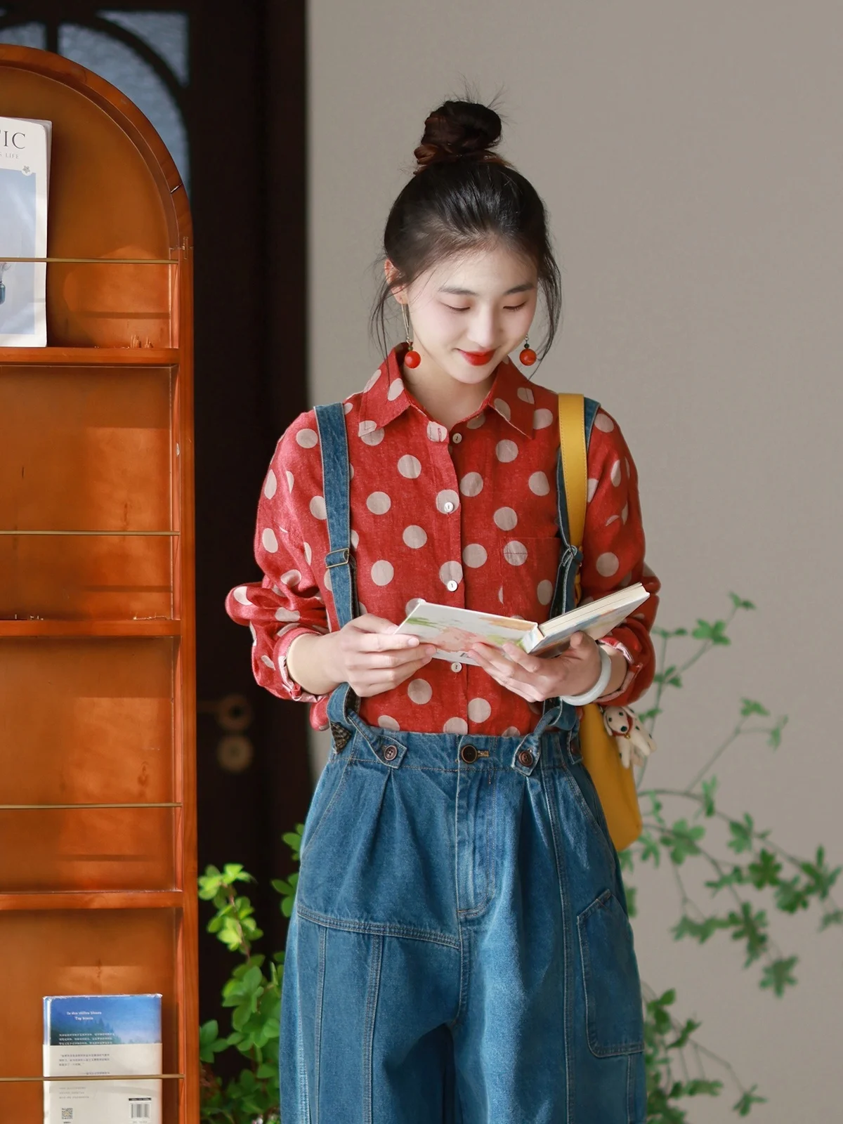 Retro Style Slimming Floral Print Linen Shirt Women's Loose Fit Long Sleeve Polka Dot Artistic mid Sleeve Spring Summer New A... - AliExpress Shirts & Blouses