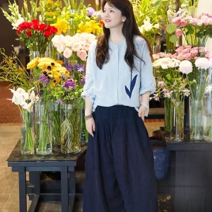 Dopamine Series Blooming 444 Tulip Patchwork Long Sleeve Blue Shirt Hanflax Yarn Dyed Enzyme Wash Casual Women's Shirt - AliExpress Shirts & Blouses