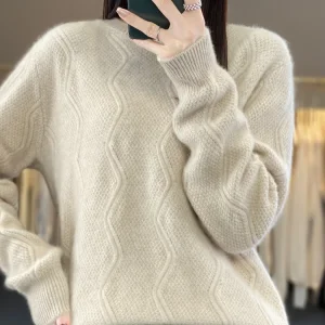 Autumn Winter O-Neck Wave Stripe Long Sleeve Thickening Pullover 100% Merino Wool Knitwear Women's Sweater Soft Keep Warm Tops - AliExpress Sweaters&Jumpers