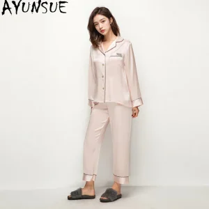 AYUNSUE 100% Genuine Silk Pajamas for Women 19MM Silk Night Wear Female 2026 Spring Summer Sleepwear Bathrobes Pijama Feminino - AliExpress Women's Sleep & Lounge