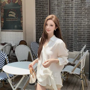 Pure White V-Ne irt Women's Loose Faionable Spring New Sle Simple Design Sensation Commute Sle Long Sve irt - AliExpress Shirts & Blouses