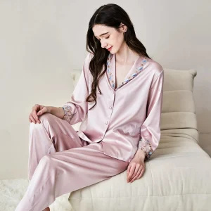 French Style 100% Mulberry Silk Lace Trim Women Pajamas Set Spring Long Sleeve Top & Pants Nightwear Leisure Pajama Loungewear - AliExpress Women's Sleep & Lounge