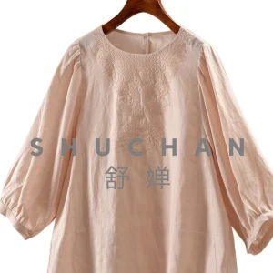European standard linen blouse loose seven-point lantern sleeves crew neck embroidered shirt women's 19M3 - AliExpress Shirts & Blouses