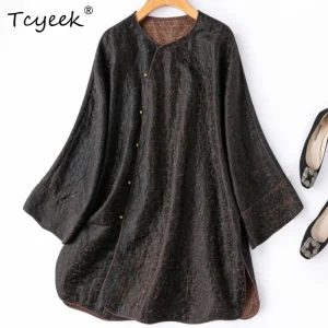 Tcyeek 100% Real Silk Womens Tops 2026 Spring Skin Friendly Dark Brown Textured Mid-length Shirts Female Clothes Рубашка Женская - AliExpress Shirts & Blouses