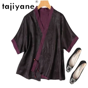 TAJIYANE 100% Mulberry Silk Blouses for Woman Real Xiangyun Sha V-Neck Shirt Batwing Sleeve Loose Summer Tops 2026 Women Clothes - AliExpress Shirts & Blouses