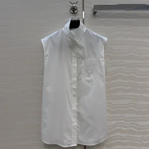 Summer Fashion White Translucent Thin Style Straight Barrel Shirt Women's Stand Collar Pockets Sleeveless Single Breasted Shirt - AliExpress Shirts & Blouses