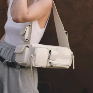 Designer Women Multi Pockets Flap Cowhide Genuine Leather Shoulder Bag Wide Strap Motorcycle Underarm Bag Causal Totes Handbag - AliExpress Women's Handbags