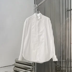 New Women's Long Sleeve White Shirt Embroidered Color Block Letter Logo Pearl Button Chain  Loose Fit Commute Style Cotton - AliExpress Shirts & Blouses