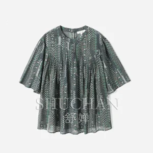 SHUCHAN BLOUSE Thin Japan Imported Cotton Printing Round Neck Back Split A Pendulum Short-sleeved Shirt Women - AliExpress Shirts & Blouses