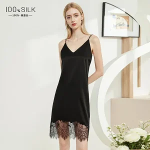 Summer 19MM 100% Mulberry Silk Sexy Lace Hem Nightdress Spaghetti Strap Chemise Dress Women's Nightwear Criss Cross Nightdress - AliExpress Women's Sleep & Lounge