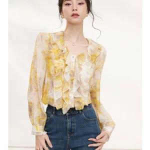 Silk Shirts Women's Floral Print Long Sleeve Summer New Style Elegant Atmosphere Silk Loose Fit Button up Top - AliExpress Shirts & Blouses