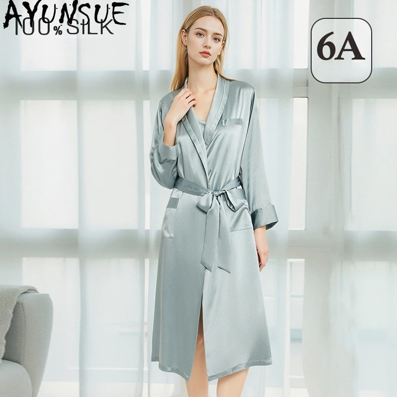 AYUNSUE 100% Mulberry Silk Robes for Women 19MM Silk Nighties 2026 Spring Summer Hot Selling Sleepwear Bathrobes Пижама Женская - AliExpress Women's Sleep & Lounge