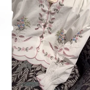 Elegant Style HEIDD SE2026 Spring Summer Heavy Work Embroidery Hollow Flower Lace Wave  Bell Sleeve Shirt Women's Cotton ... - AliExpress Shirts & Blouses
