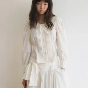 Women's Slim Fit Long Sleeve Shirt Spring Summer Korean Style  Knot Wide Collar Pleated Lace Hem Cotton Casual Shirt - AliExpress Shirts & Blouses