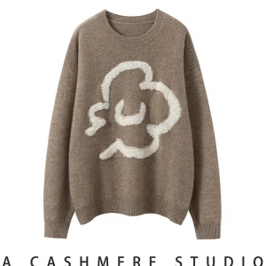 TLOML Women‘s 100% Cashmere Sweater 3D Towel Embroidered Jacquard O-neck Pullover Knitwear Autumn Winter Soft Thick Casual Tops - AliExpress Sweaters&Jumpers