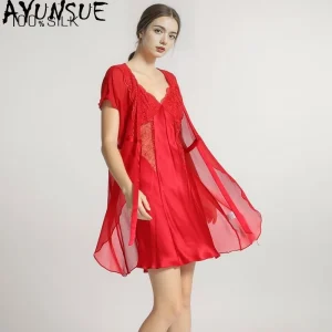 AYUNSUE 19MM 100% Real Mulberry Silk Sexy Sleepwear Two-piece Set Women Spring Summer Nightgown Robe Women's Home Clothes - AliExpress Women's Sleep & Lounge