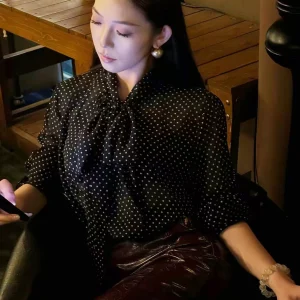 Retro Fine Plaid Long Sleeve Women's Shirt Collared Versatile Fashionable Top Breathable Comfortable Thin Material Spring Autumn - AliExpress Shirts & Blouses