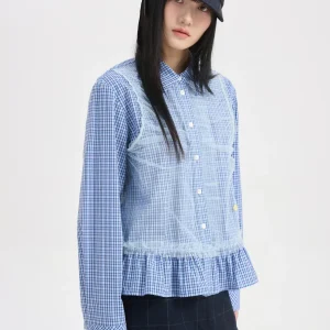 MICOAT Luy Fre Miu Spring Plaid Patchwork Lace Gored Hem irt Women's Sweet Sle Loose Fit Long Sve Button down - AliExpress Shirts & Blouses