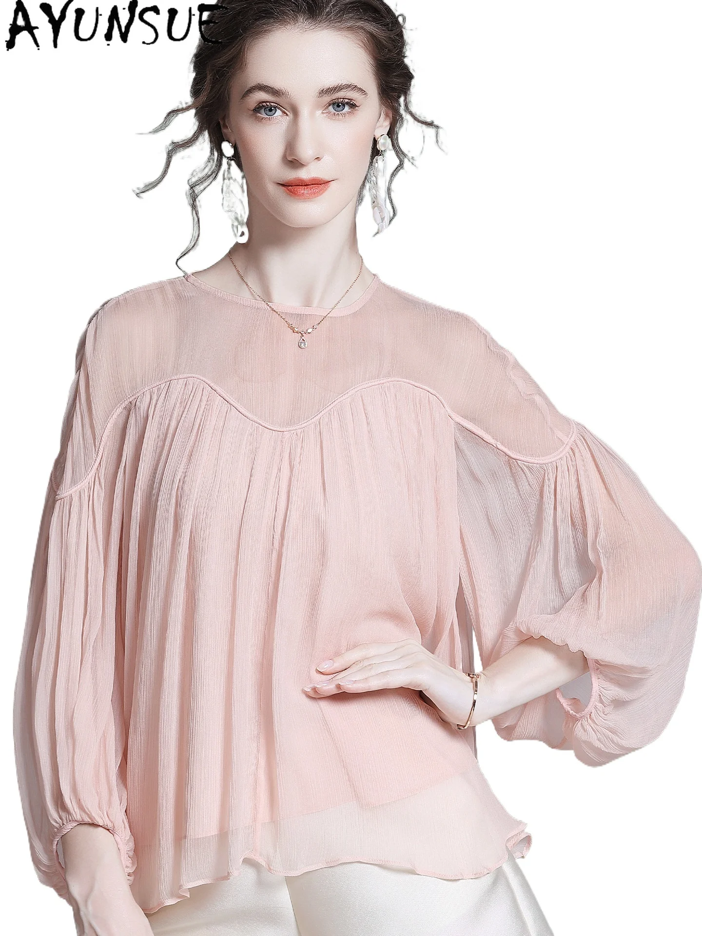 AYUNSUE 100% Real Mulberry Silk Blouse Women Summer Clothes Elegant Womens T-shirts Fashion Loose Fit New Style Блузка Женская - AliExpress Shirts & Blouses