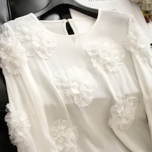 Elegant Rose Life Embossed Long Sleeve White Shirt Women's Top High-End Luxury Design Breathable Skin-Friendly Plant Floral O... - AliExpress Shirts & Blouses