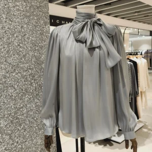 Elegant Spring 2026 Women's Long Sleeve Shirt  Knot Commute Style High End Base Layer Top Versatile Belted Shirt - AliExpress Shirts & Blouses