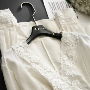Seina Gallery 100% Linen Heavy Embroidery V-neck Long Sleeve White Shirt Women's Original Design Straight Cut Button Detail - AliExpress Shirts & Blouses