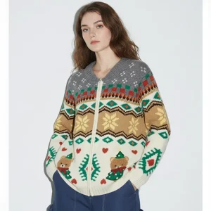 Women's Vintage Color Blo Knitted Cardigan Winter Warm Long Sve Bear Patterned Felted Wool Zipper Closure Sweater - AliExpress Sweaters&Jumpers