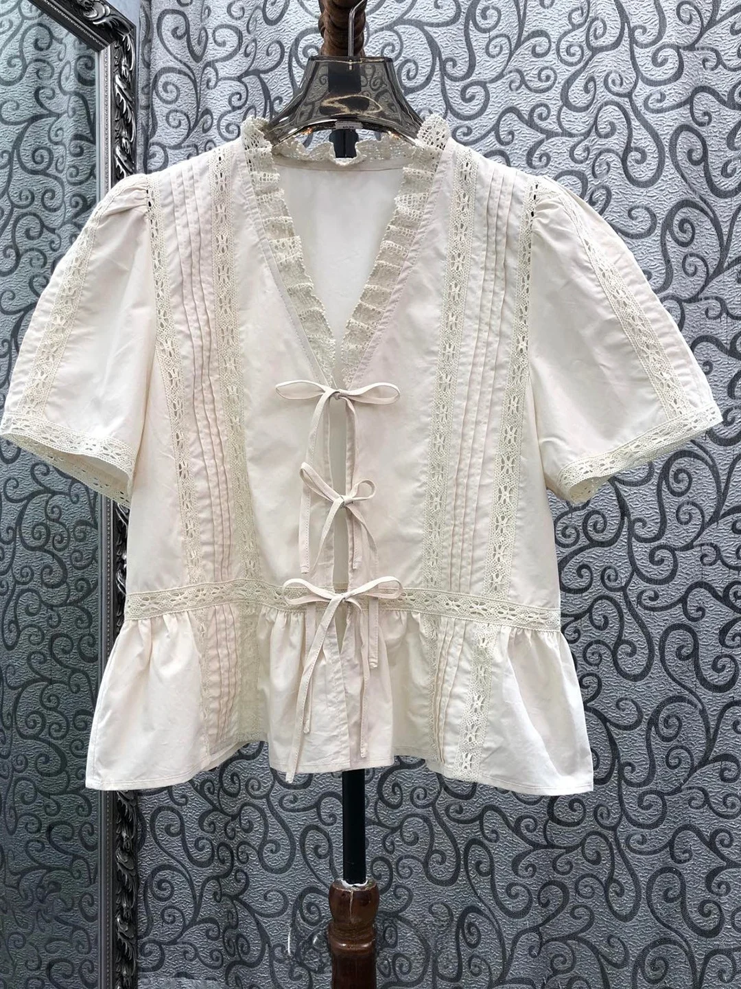 Milan Small Town Special Offer High Version Lace Tie V-Neck Hollow out Top Women's Original Design Shirt Straight Cut Long Sl... - AliExpress Shirts & Blouses