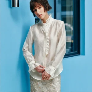 Victorian Romantic High-End Embroidered Ruffle Collar Petal Sleeve Pleated Shirt Women's Fashion Straight Cut French Style - AliExpress Shirts & Blouses