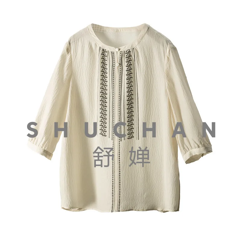 Simple and Elegant Blouse French G-grade Printed Real Silk Pearl Crepe Bubble Sleeve Shirt Women's 9W99 - AliExpress Shirts & Blouses