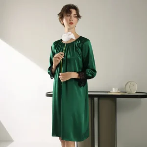 100% Mulberry Silk French Style Summer Sleepshirts Solid Color Long Sleeve Home Nightgowns Women's Round Neck Nightdress Pajamas - AliExpress Women's Sleep & Lounge