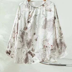 Winsleter-100%Real Silk Elegant Shirt, O Neck Long Sleeve Jacquard, Women New Chinese Style Loose Blouse, 2026 Summer T64702CC - AliExpress Shirts & Blouses