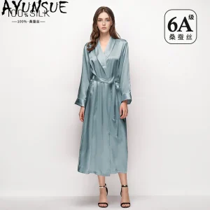 AYUNSUE 100% Silk Robes for Woman Luxury Wedding Bridal Robe Solid Color Long Sleeves Bathrobe High Quality Sleepwear Woman 잠옷 - AliExpress Women's Sleep & Lounge