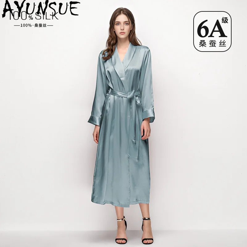 AYUNSUE 100% Silk Robes for Woman Luxury Wedding Bridal Robe Solid Color Long Sleeves Bathrobe High Quality Sleepwear Woman 잠옷 - AliExpress Women's Sleep & Lounge