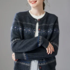 TLOML Women's 100% Cashmere Sweater Vintage Thick O-neck Jacquard Cardigan Autumn Winter Soft Warm Cashmere Knitwear Retro Tops - AliExpress Sweaters&Jumpers