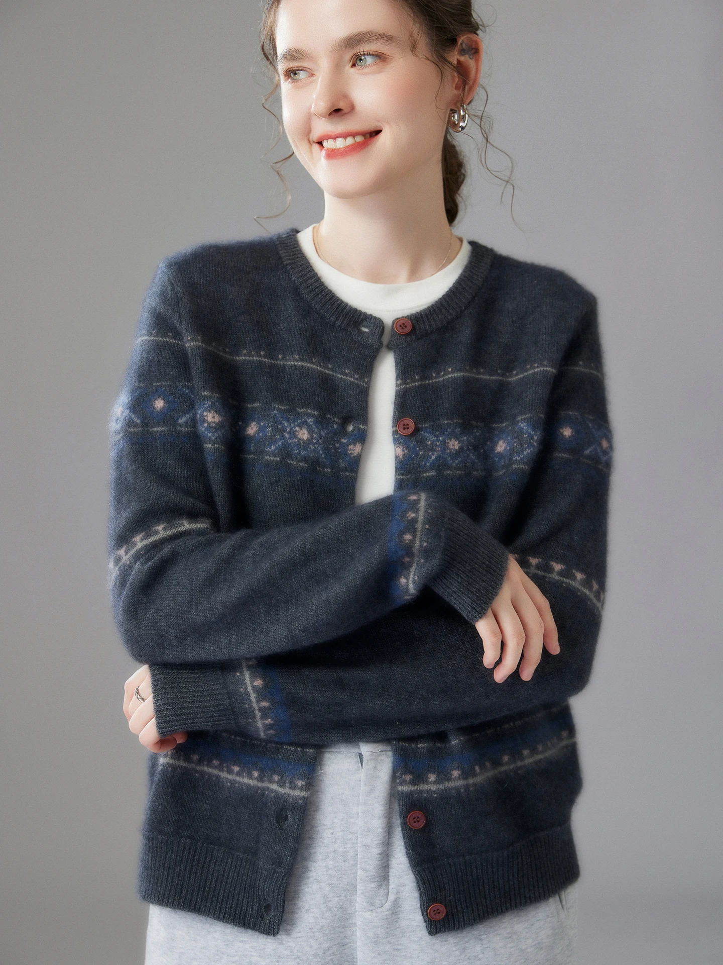 TLOML Women's 100% Cashmere Sweater Vintage Thick O-neck Jacquard Cardigan Autumn Winter Soft Warm Cashmere Knitwear Retro Tops - AliExpress Sweaters&Jumpers
