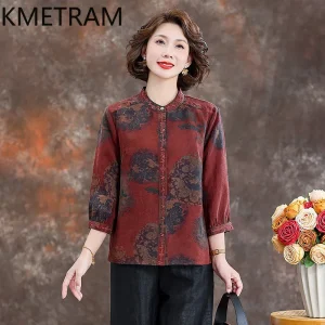 KMETRAM 100% Mulberry Silk Shirts for Women 2026 Spring New Chinese-style Embroidered Printed Long-sleeved Blouse Blusa Feminina - AliExpress Shirts & Blouses
