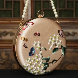 Cape-Bay Small Women's Bag, Silky Polyester Embroidered Bag, Embroidered Women's Bag, Retro Accessory Bag for Cheongsam, Chinese Ethnic Style Women's Vintage Small Bag, Noble Lady's Chain Bag, Gold Metal Frame Hard-Shell Structured Bag, Small Round Bag with Lock, Casual Bag, Artistic Party Bag, Shoulder Bag, Crossbody Bag - AliExpress Women's Handbags