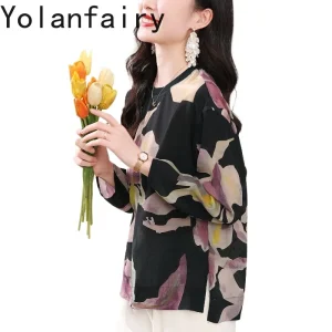 YOLANFAIRY 100% Real Mulberry Silk Shirts for Woman Spring High-end Printed Shirt Womens Top Vintage Ladies Tops and Blouses - AliExpress Shirts & Blouses