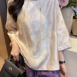 Elegant Embroidery Silk Shirt New Chinese Style Song Jin Top Draped Sleeveless Bright Thread Women's Fashion Daily ... - AliExpress Shirts & Blouses