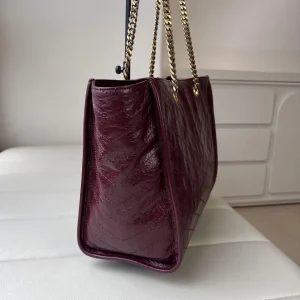 Burgundy Crinkled Oil Wax Leather Chevron V-Stitch Tote Bag, Oversized Soft Shoulder Crossbody with Thick Vintage Gold Interwoven Chain, Luxury Designer Inspired Fall Work Handbag - AliExpress Women's Handbags