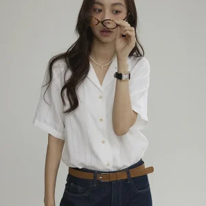 Joli Choose Cuban Collar Lightweight Loose Casual irt Women Summer Simple Breathable Faionable ort Sve Stripe irt - AliExpress Shirts & Blouses