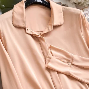 Gentle Color Enhancement! Matte Silk Long Sleeve Collar Pink Shirt Women's Premium Quality Straight Cut Top - AliExpress Shirts & Blouses