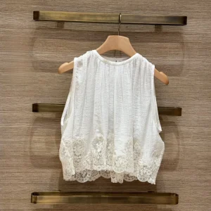 Heidd Gentle Breeze Hollow out Lace Embroidery Splice Sleeveless Top Women's Skin-friendly Breathable Short Length Shirt - AliExpress Shirts & Blouses