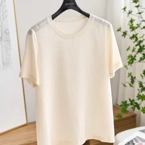 Lightweight Airy Feel 00%  Silk Texture Basic ort Sve Silk T-irt Beautiful Top Women Summer Faion Casual - AliExpress Shirts & Blouses