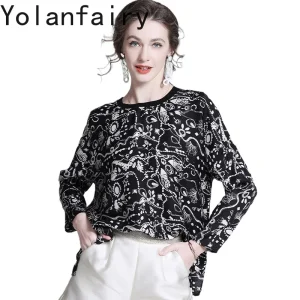 YOLANFAIRY 95% Mulberry Silk 5% Spandex Blouse Woman Elegant Spring Summer 2026 Vintage Womens Tops Long Sleeve T Shirt Blouses - AliExpress Shirts & Blouses