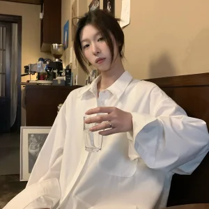 HVIVI Spring Autumn Loose Women's Long Sleeve White Shirt Jacket Casual Versatile Outerwear Comfortable Polyester Blend - AliExpress Shirts & Blouses